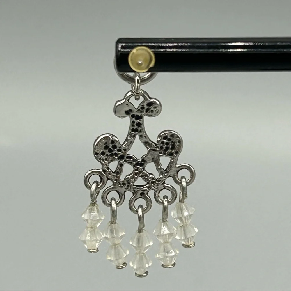 Vintage Silver Tone Chandelier Crystal Drop Earrings